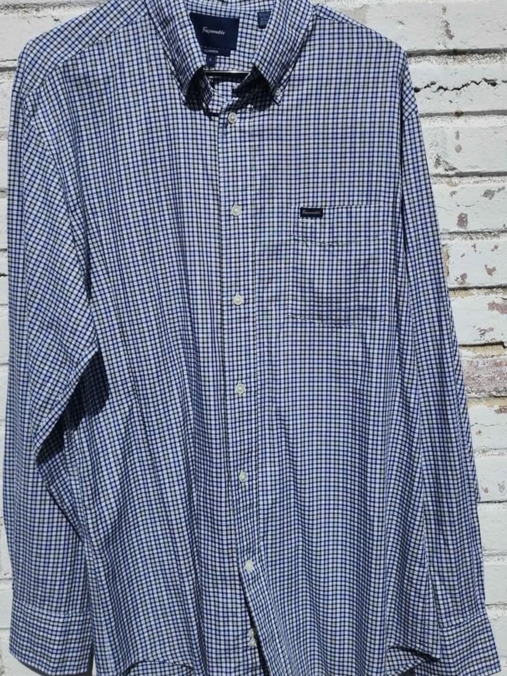 Faconnable Blue & White Checked Long-Sleeve Button-Down Shirt